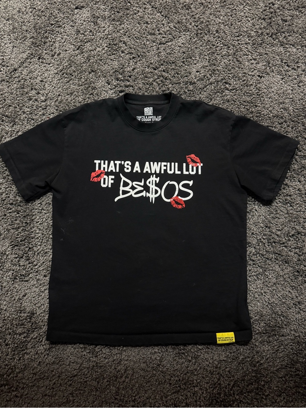 Black Graphic Short-Sleeve Tee with White & Red Print